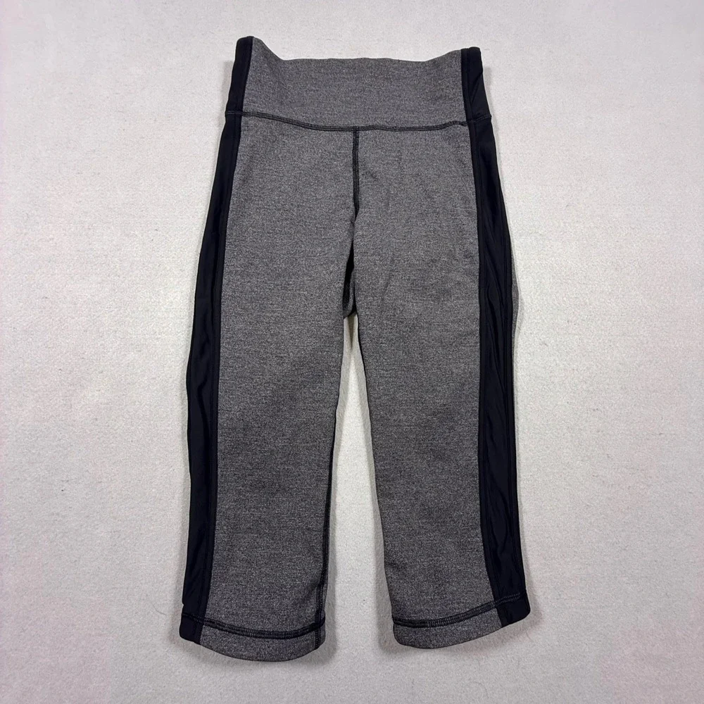 Lululemon Gray Heathered Black Side Stripe High Rise Crop Leggings‎ Womens 6